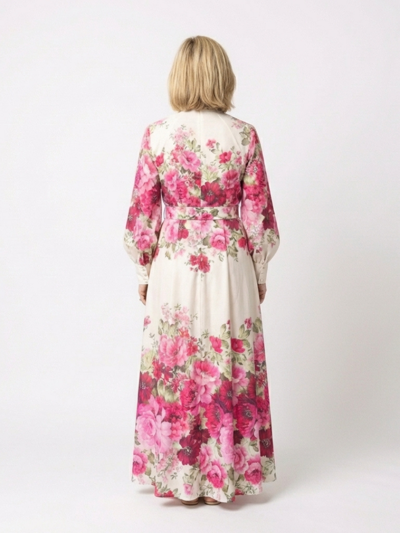Kennedy | Robe Maxi Florale à Manches Longues avec Ceinture