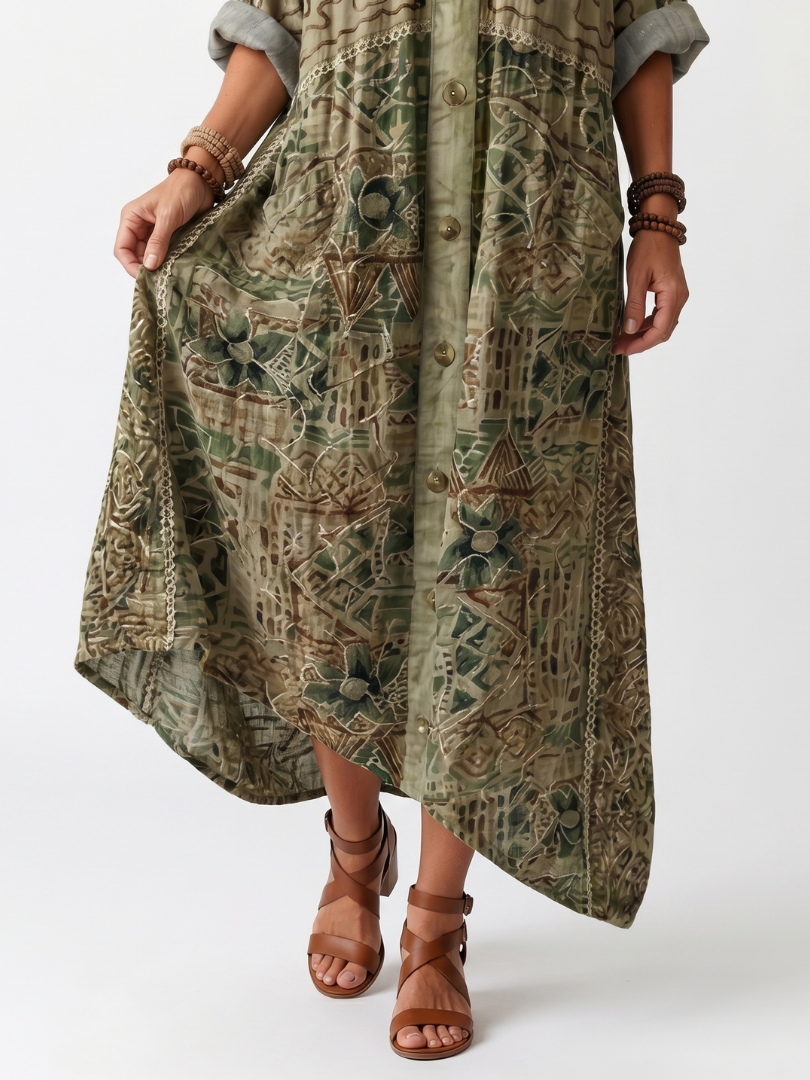 Aleta | Robe midi oversized à poches brodées et boutonnée