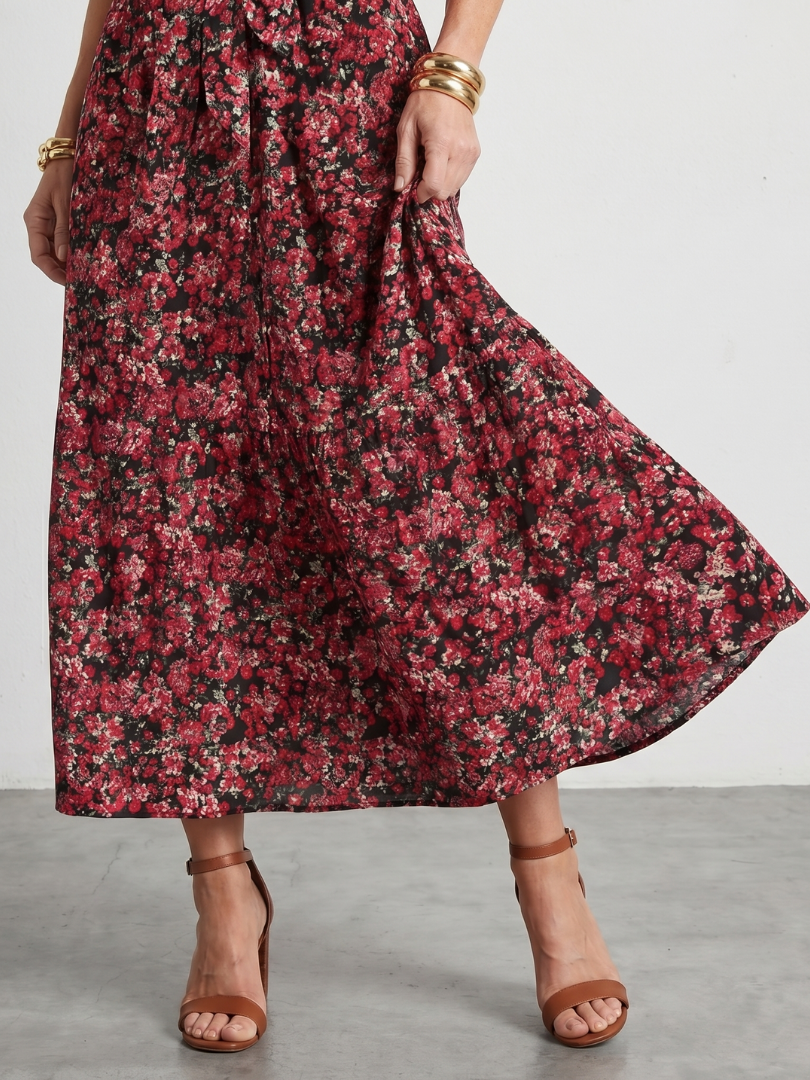 Anis | Robe Midi à Col Montant à Fleurs