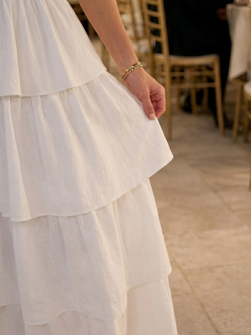 Gemma | Robe Midi à Corsage Froncé Sans Bretelles