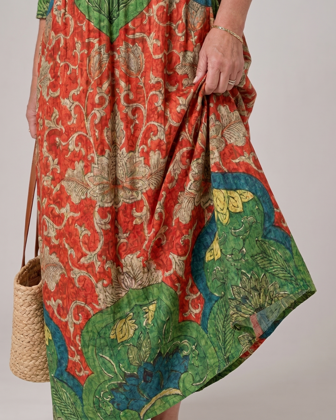 Zeloria | Robe Midi Relaxed à Manches Trois Quarts avec Imprimé Vintage Abstrait