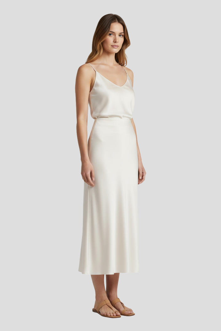 Jupe Midi Femme Taille Haute avec Coupe Drapée