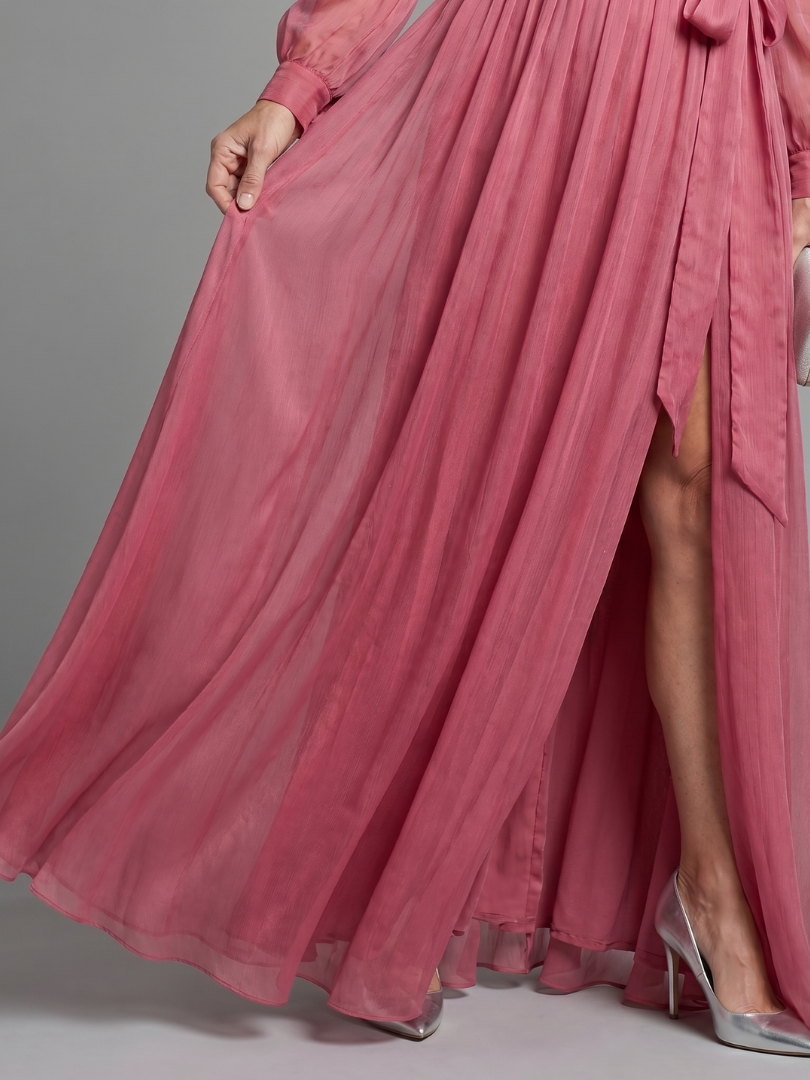 Meredith | Robe Maxi Fluide Transparente à Manches Longues