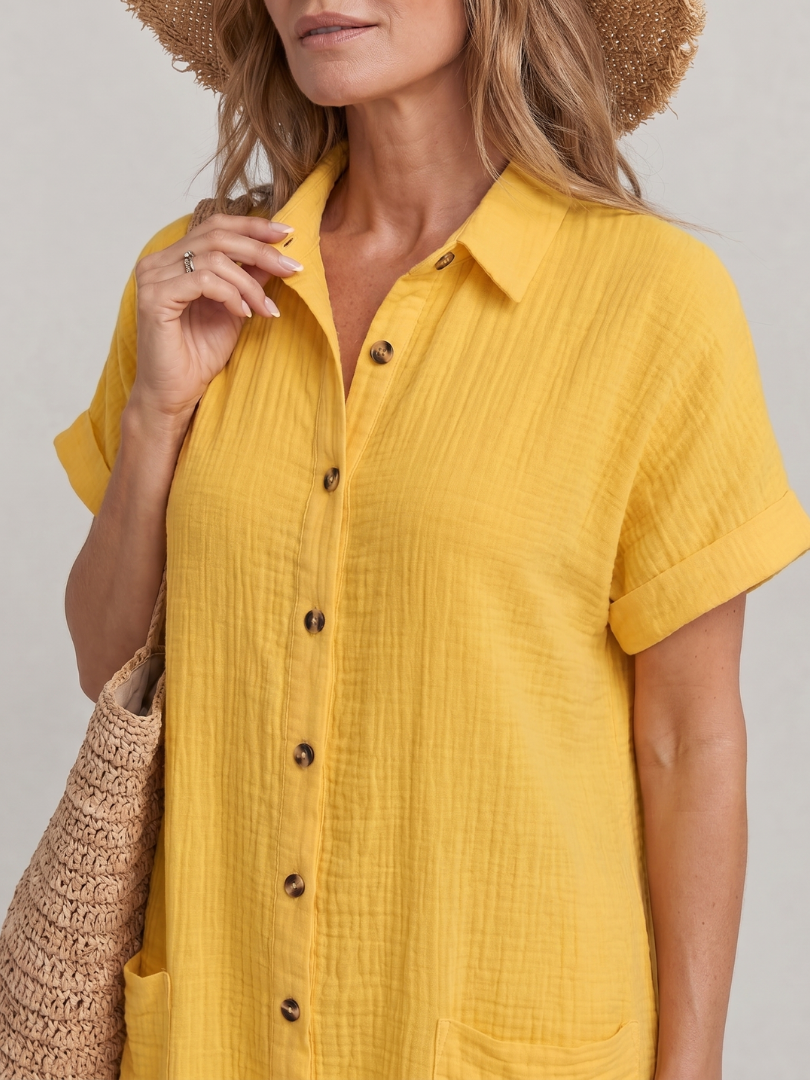 Linon | Robe à manches courtes avec poches avant, longueur genou