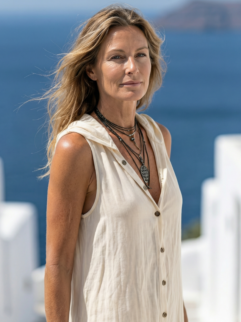Marune | Robe Maxi à Manches Sans Manches avec Boutons et Capuche