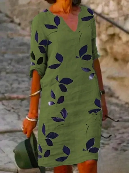 Robe basique pour femmes avec manches mi-longues et imprimé floral