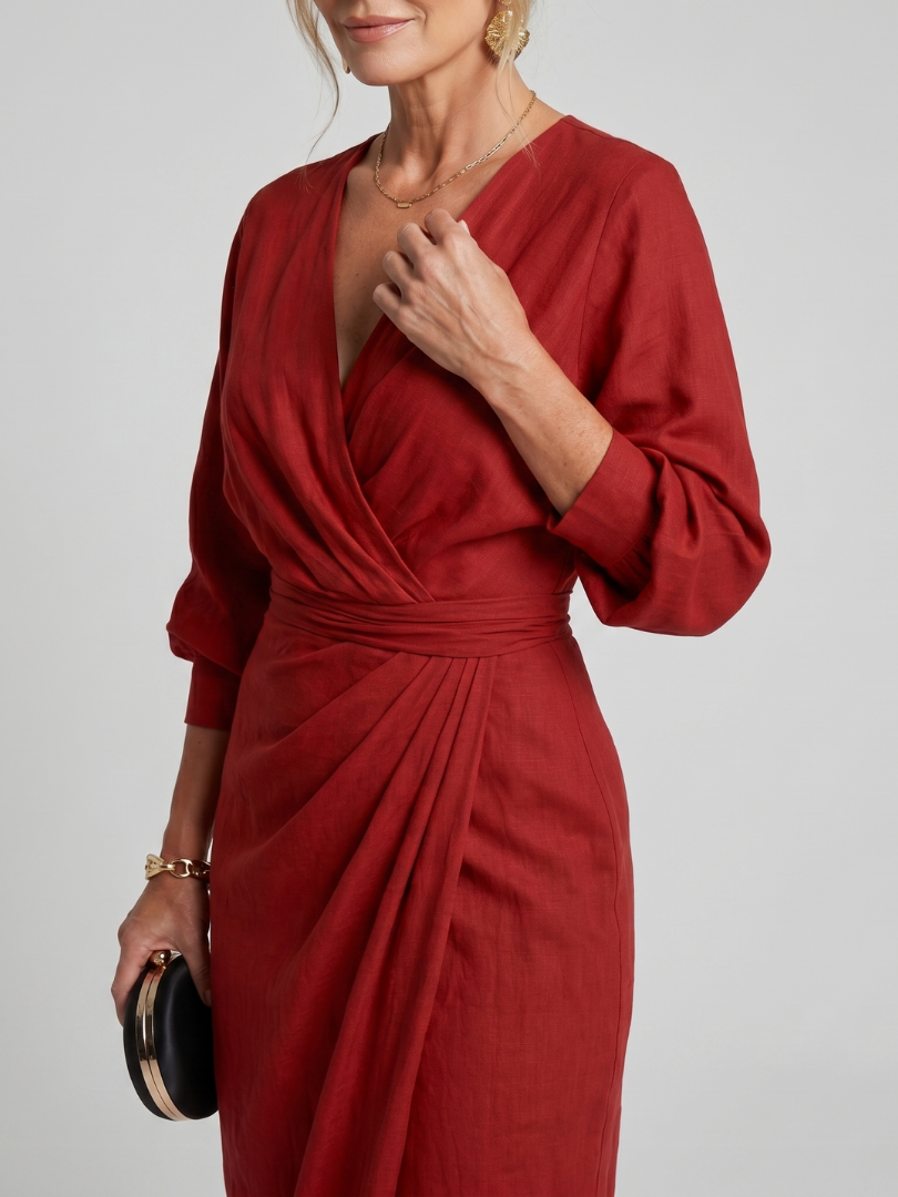 Fable | Robe Midi à Manches Longues avec Enveloppement