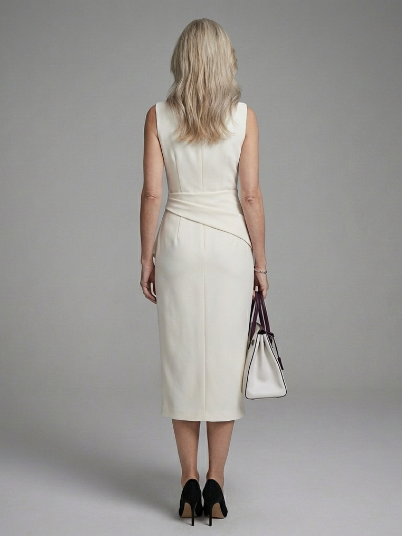 Lunara | Robe midi drapée asymétrique sans manches