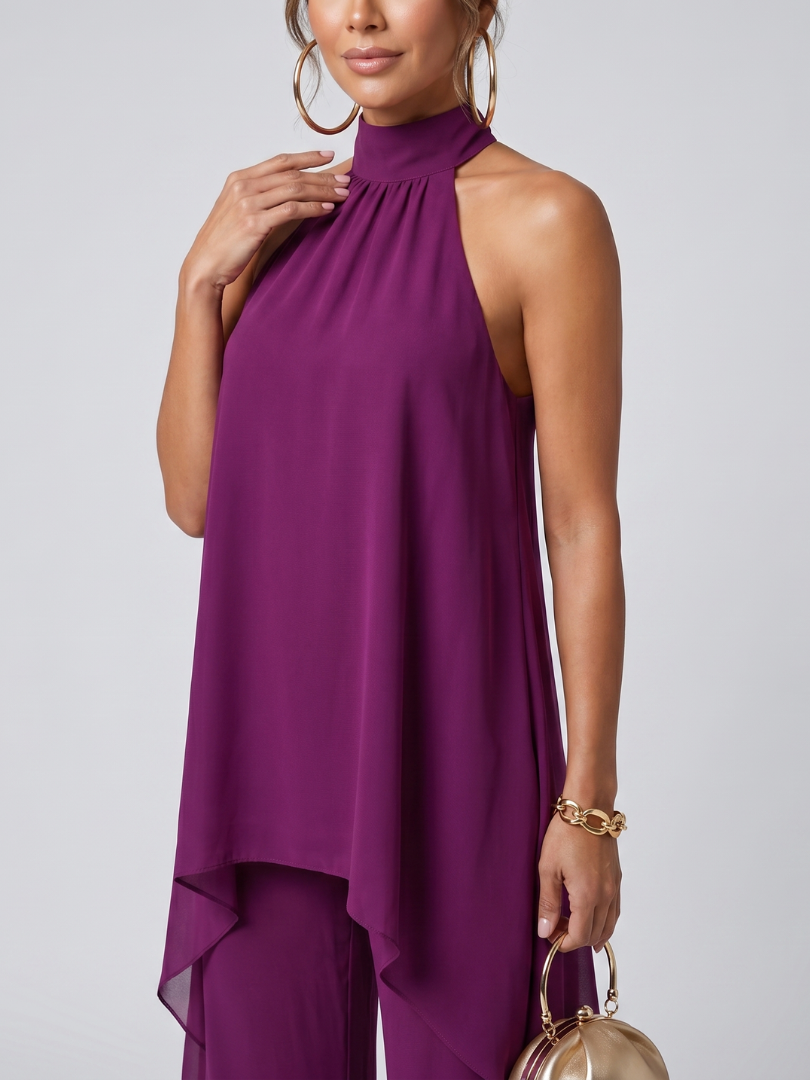 Zareen | Ensemble de haut tunique asymétrique et pantalon à jambes larges