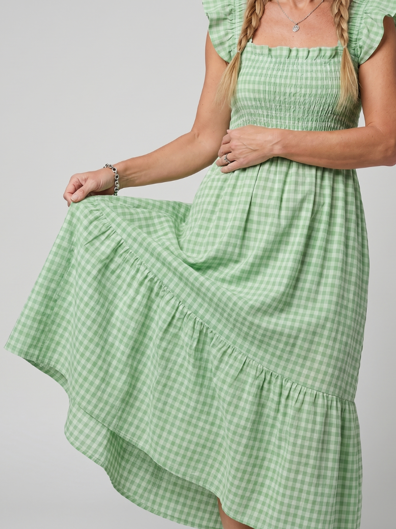 Verity | Robe midi à encolure carrée sans manches à motif vichy
