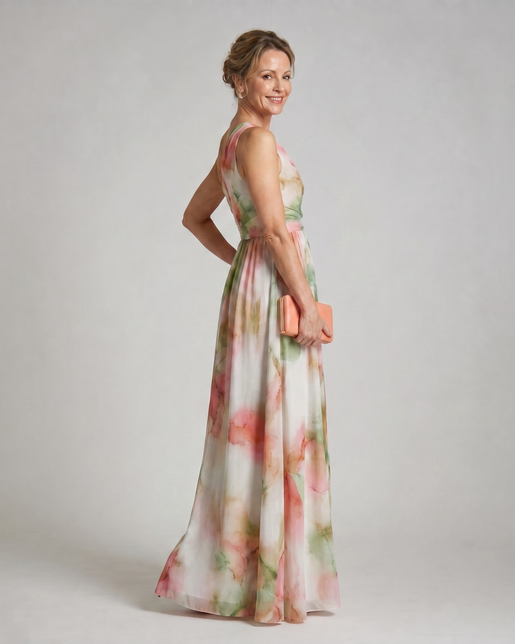 Olene | Robe Maxi Fluide à Une Épaule Aquarelle