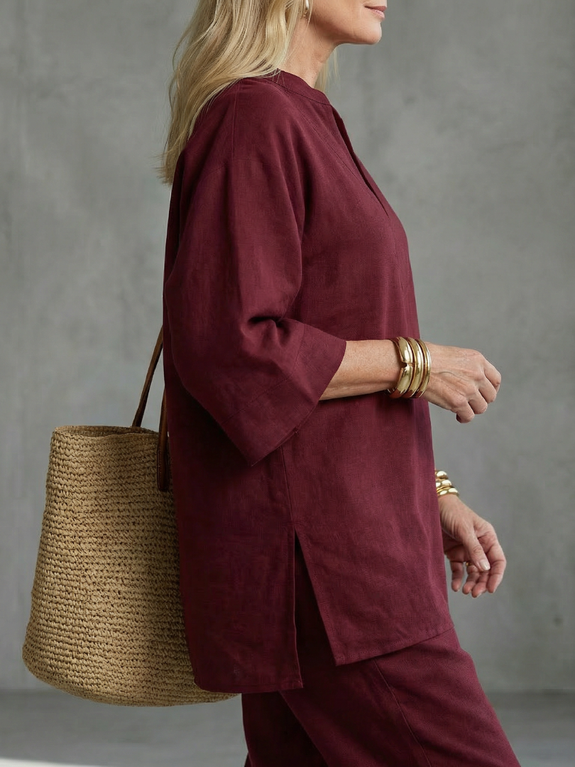Georgiana | Ensemble tunique à col V et pantalon froncé