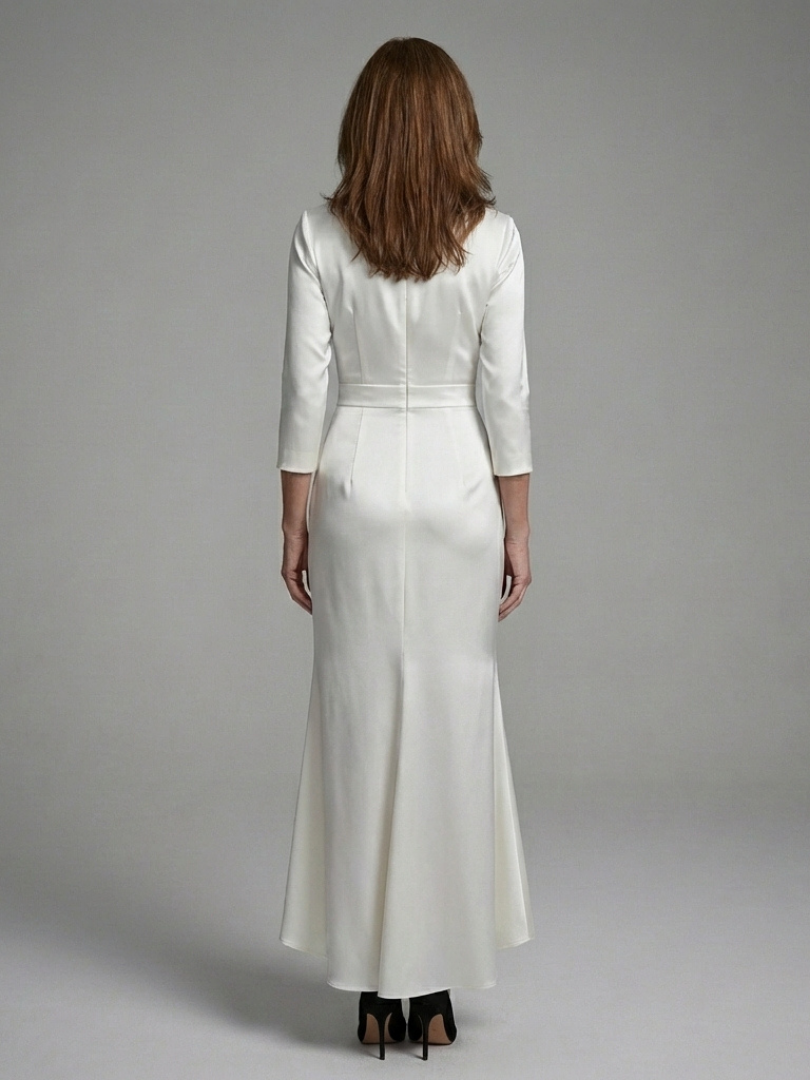 Celestine | Robe Midi Croisée à Manches Longues Haute-Basse