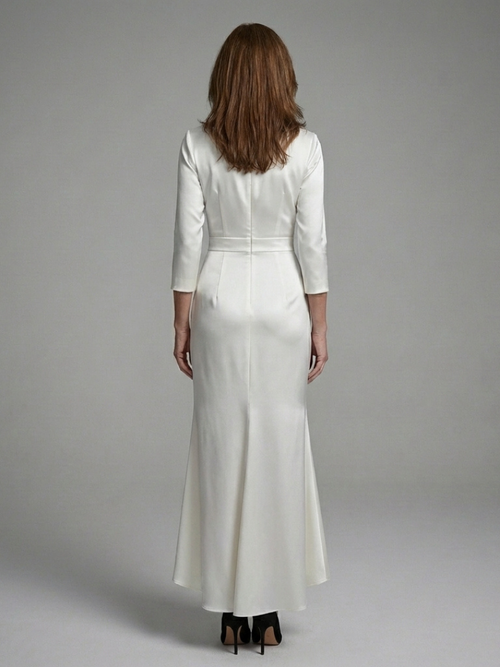Celestine | Robe Midi Croisée à Manches Longues Haute-Basse