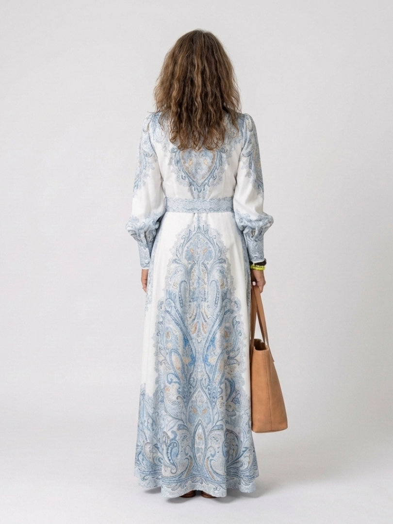 Sierra | Robe Maxi Imprimée à Col Montant et Manches Longues