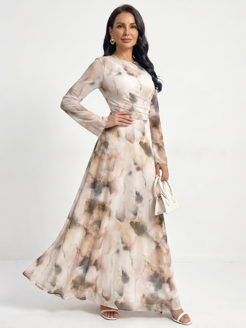 Roxana | Robe maxi à manches longues avec imprimé abstrait
