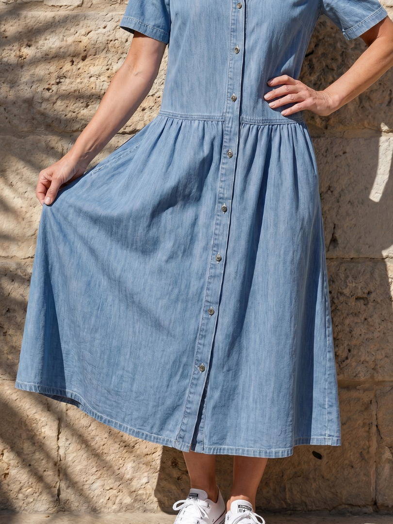 Genève | Robe midi à col avec taille froncée