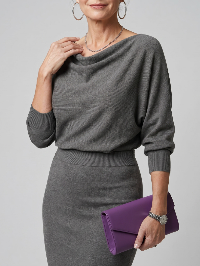 Romy | Robe midi ajustée avec encolure drapée