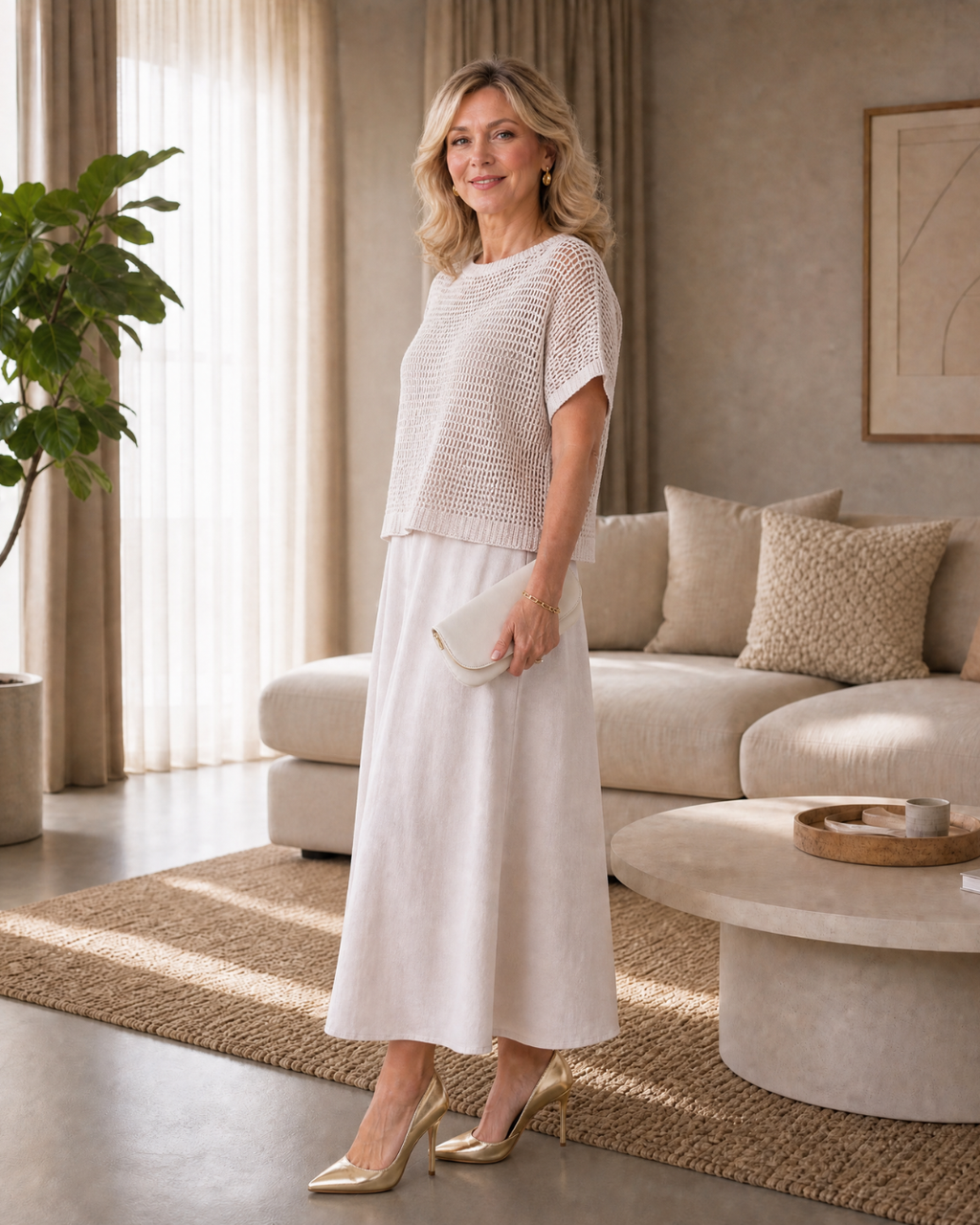 Sorella | Ensemble Top en Maille Aérée et Robe Midi Fluide