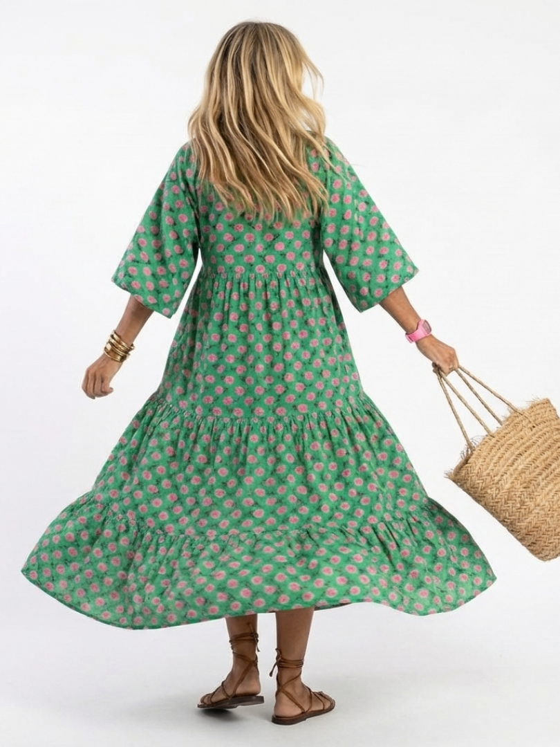 Fiora | Robe Midi à Imprimé Floral avec Col V