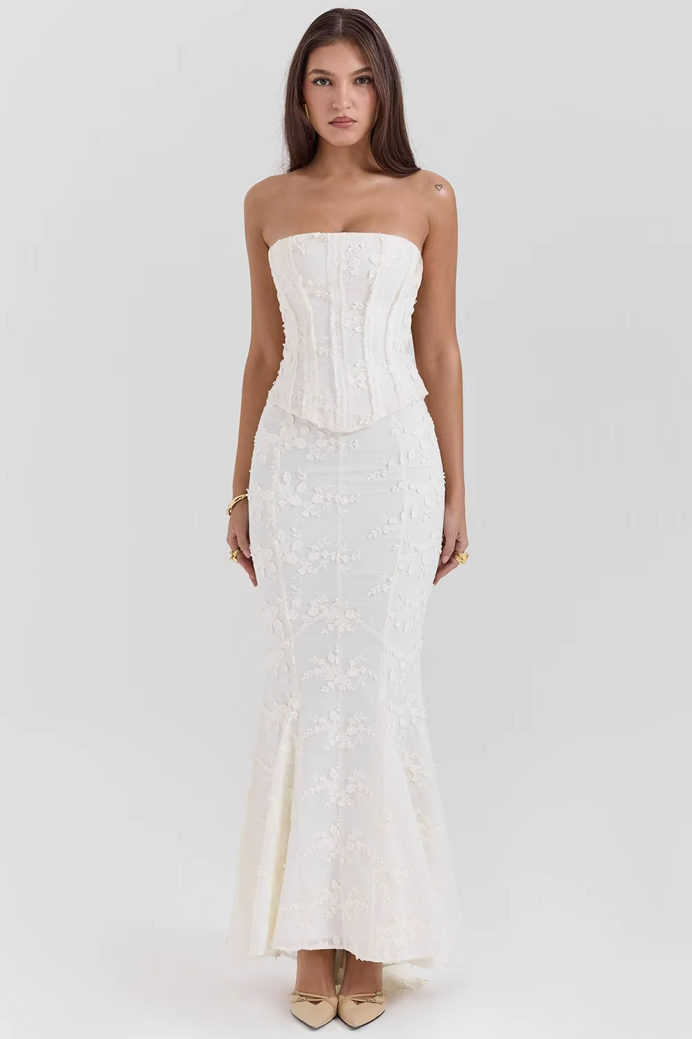 Robe Maxi de Mariage Sans Bretelles Brodée