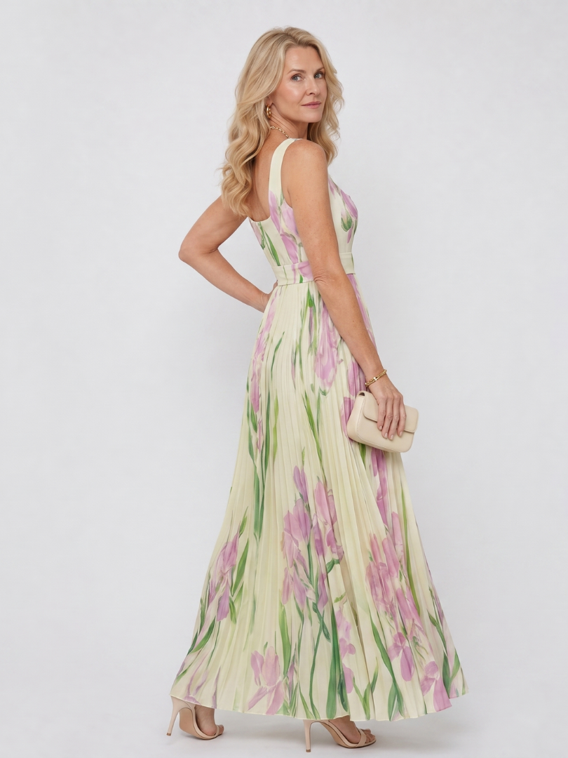 Vimele | Robe Midi Sans Manches à Encolure Carrée Plissée