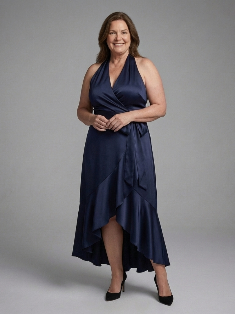 Briony | Robe Haute-Basse à Encolure Halter avec Nœud