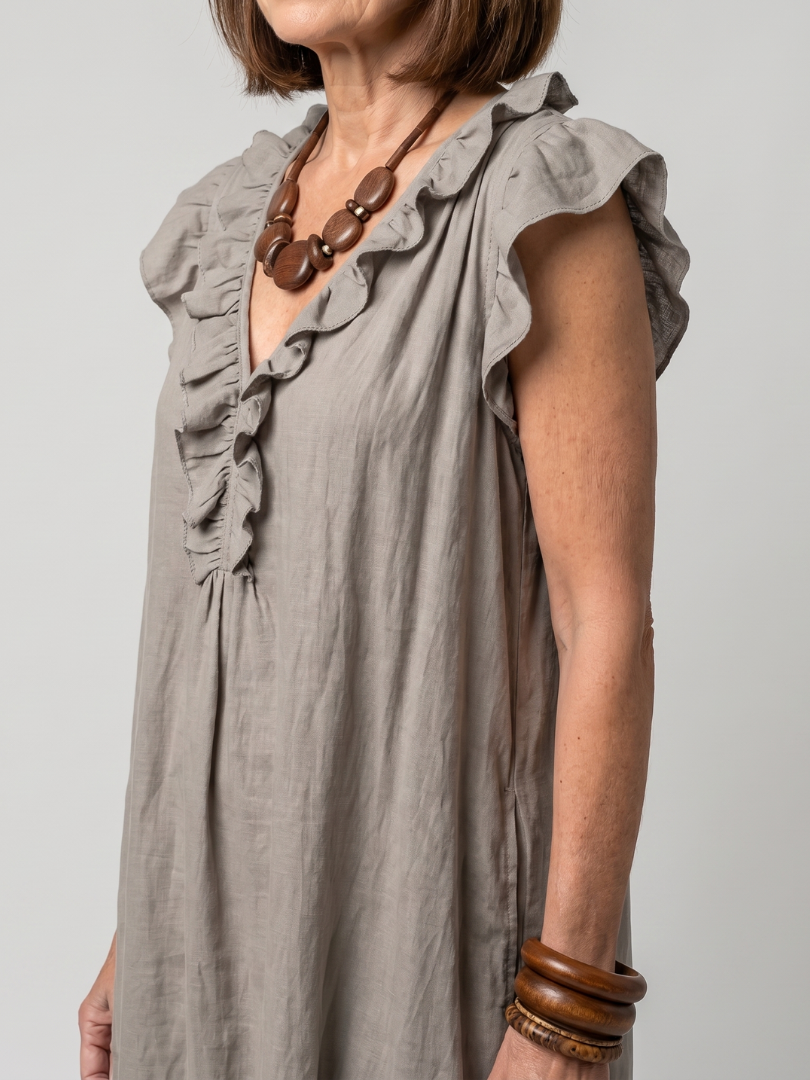 Fougère | Robe Midi Sans Manches avec Volants