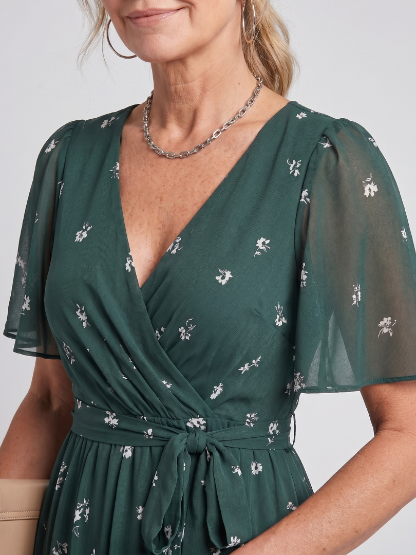 Mirabel | Robe midi à manches flottantes et taille froncée avec imprimé floral