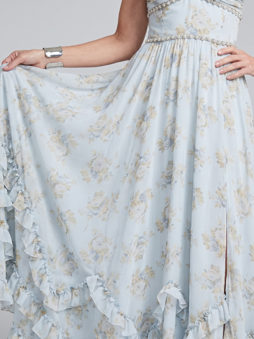 Alessia | Robe Maxi à Bretelles Fleurie avec Col Halter