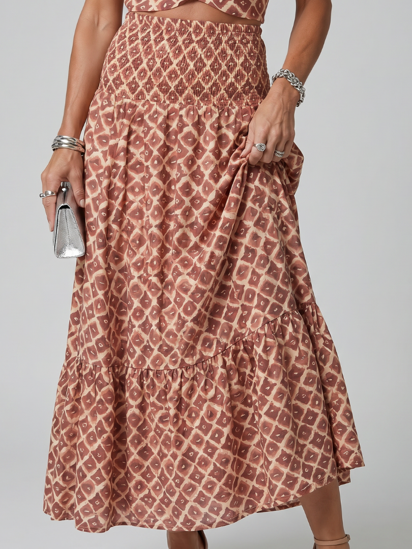 Amira | Robe Midi Découpée à Imprimé Géométrique à Encolure Croisée
