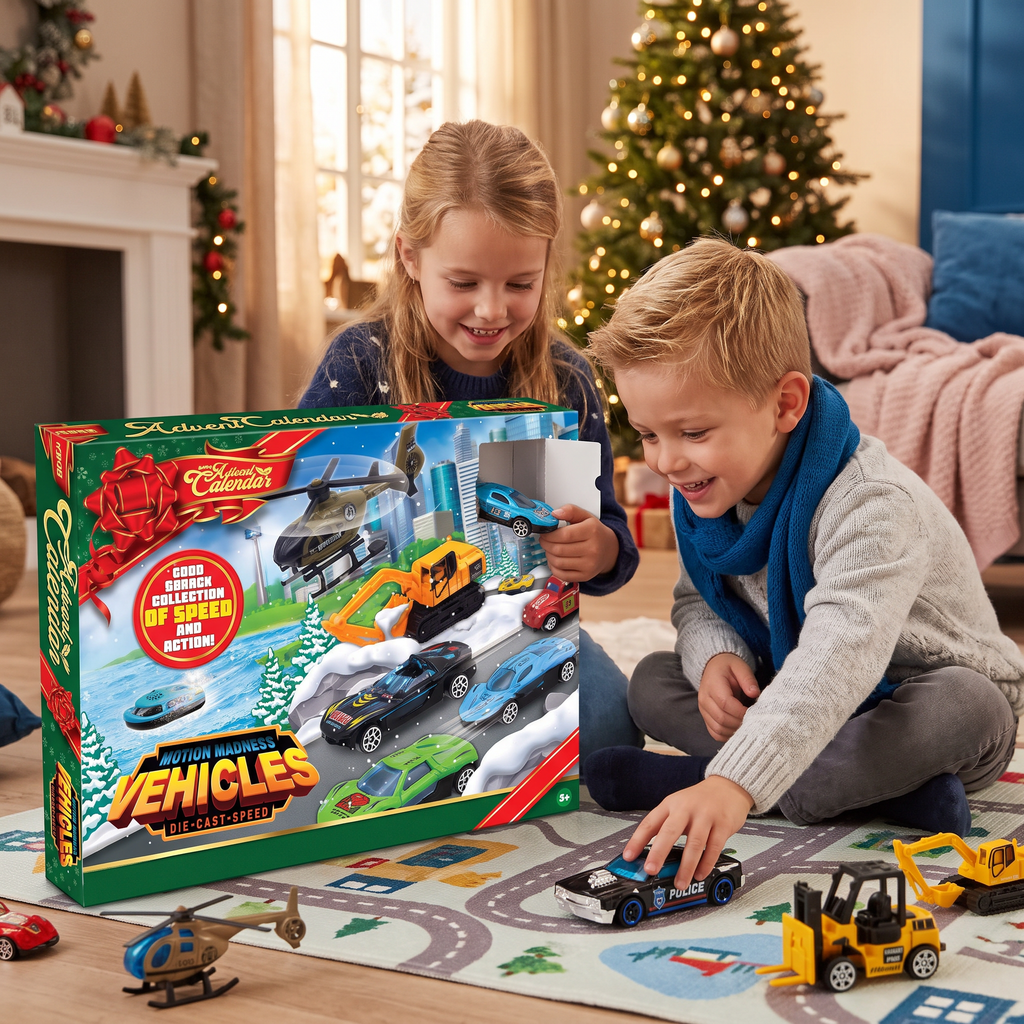 Calendrier de l'Avent Auto Enfants 2026 – 24 Voitures Jouets en Fonte
