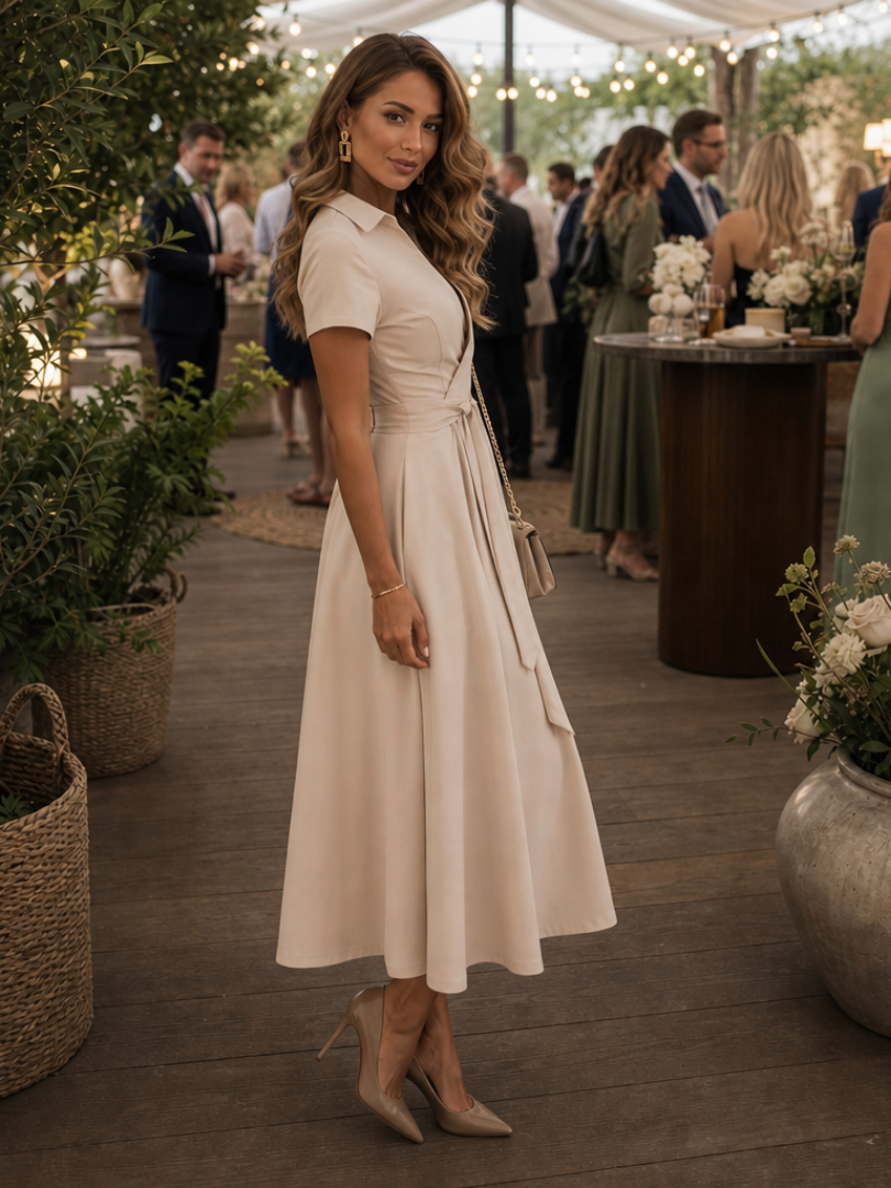Eleq | Robe Midi à Manches Courtes et Col