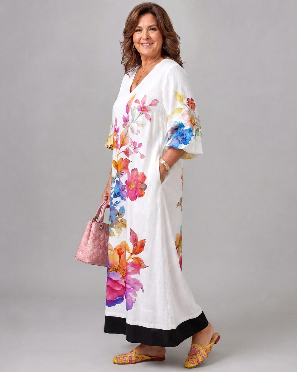 Florienne | Robe Midi à Poches avec Imprimé Aquarelle
