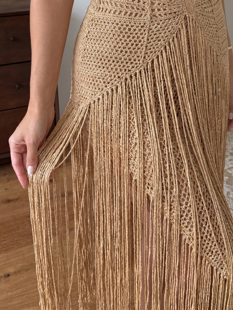 Zampa | Robe Maxi à Détail en Franges et Col Halter