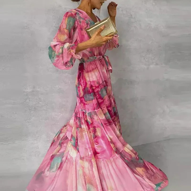 Echoarchiv | Élégante robe maxi à manches longues avec motif floral