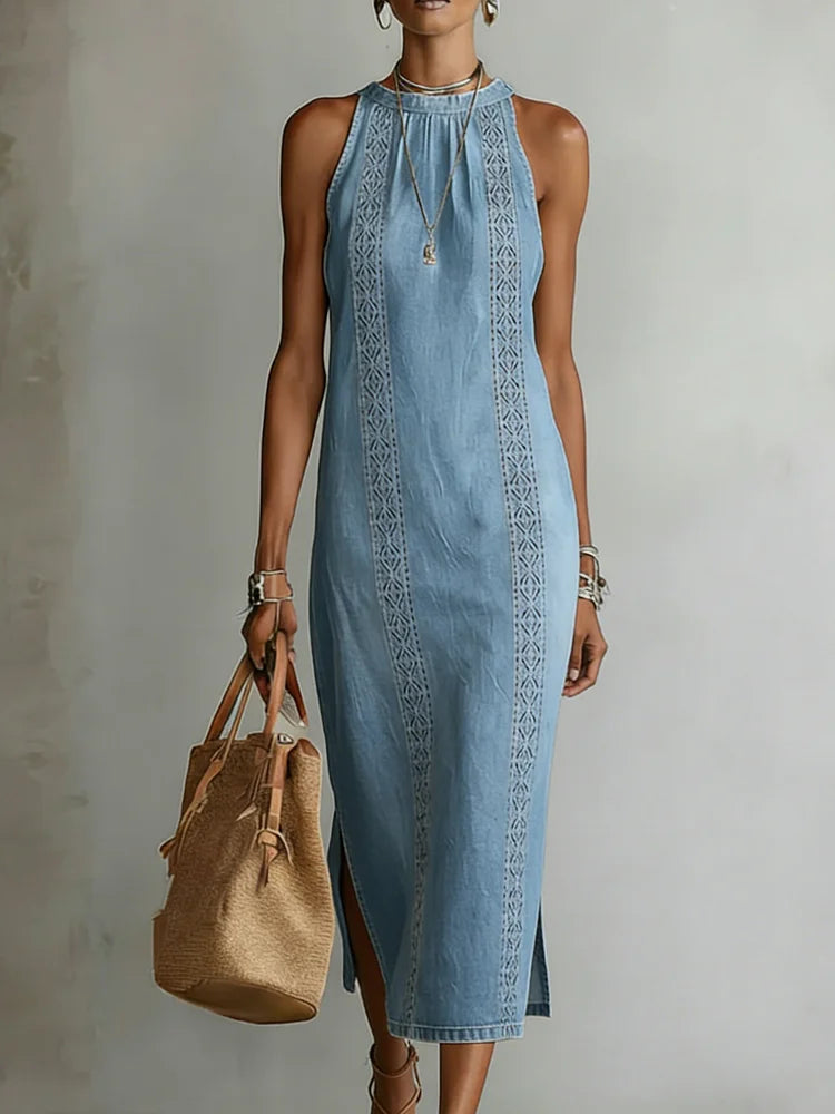 Julia | Robe en Jean avec Détails en Dentelle Vintage