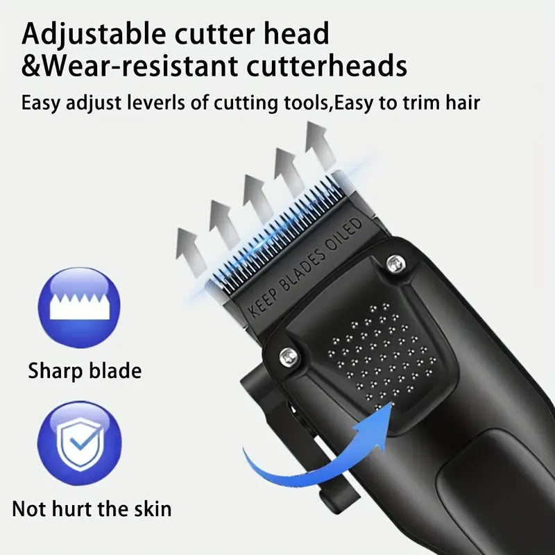 GroomMaster - Set de Soins Professionnels pour Cheveux et Barbe pour Hommes en 3 Pièces, Tondeuses Sans Fil avec Écran LED, Rechargeable par USB