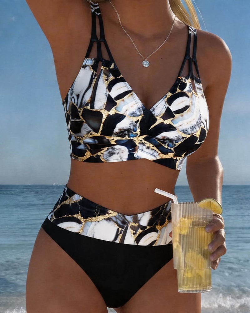 Inès - Bikini Flatteur Taille Haute Imprimé