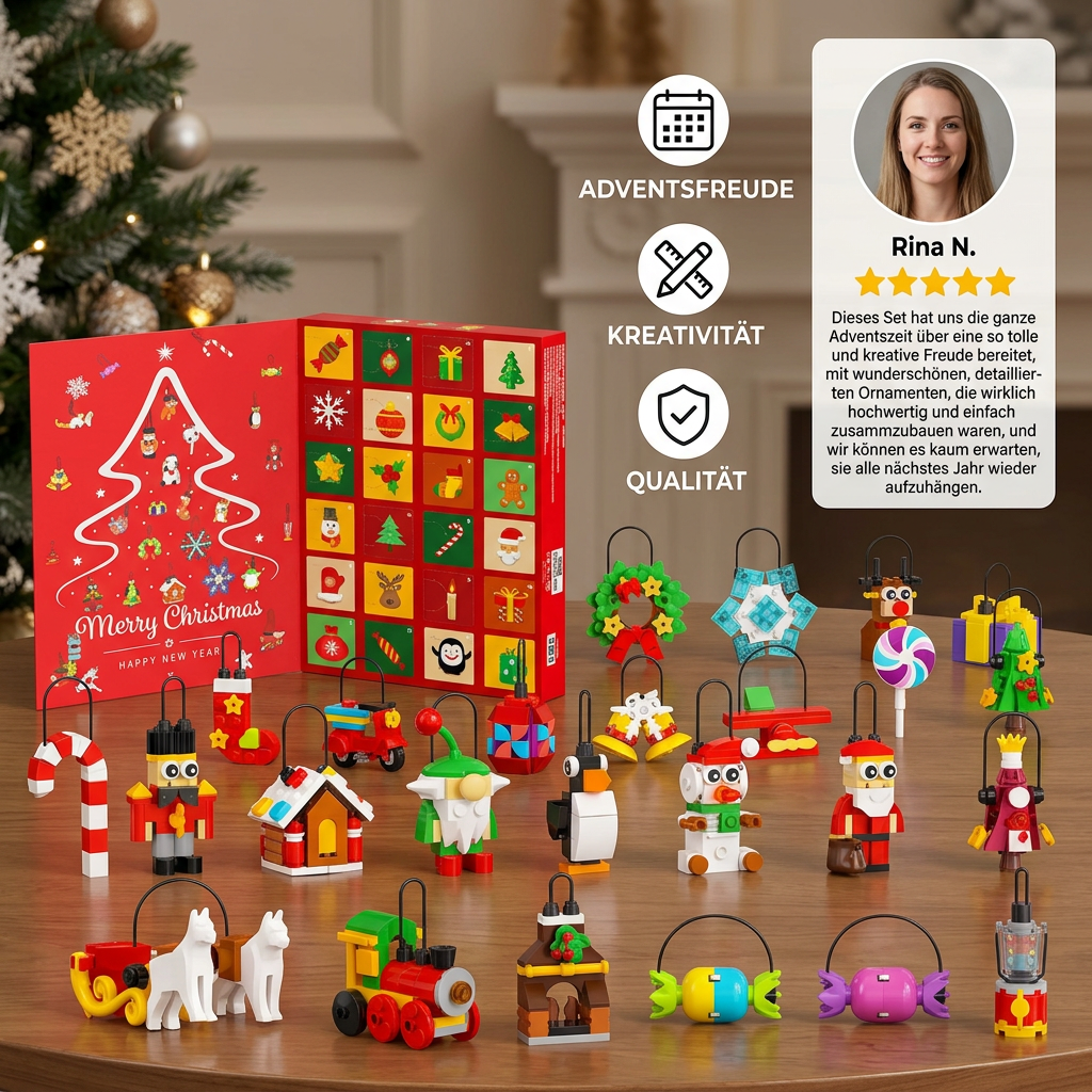 Calendrier de l'Avent en Blocs de Décoration de Noël 2026 – 24 Jours de Surprises de Noël