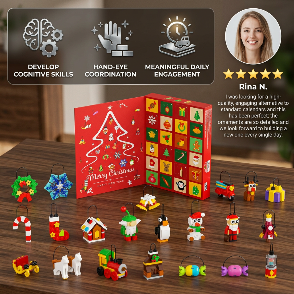 Calendrier de l'Avent en Blocs de Noël – 24 Ornements de Noël