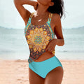 Maillot de Bain Tankini Deux Pièces à Imprimé Ethnique avec Bretelles Doubles pour Femme