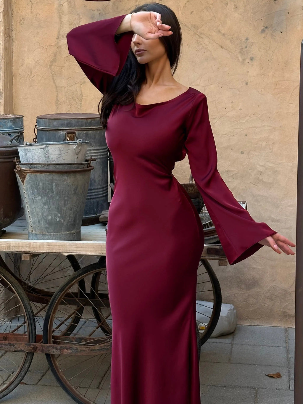 Echoarchiv | Robe Maxi Fluide à Manches Longues pour Femmes