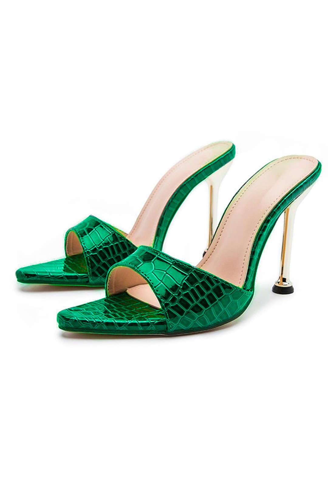 Isabelle Luxe Talons Mules en Crocodile Noir Embossé allient élégance