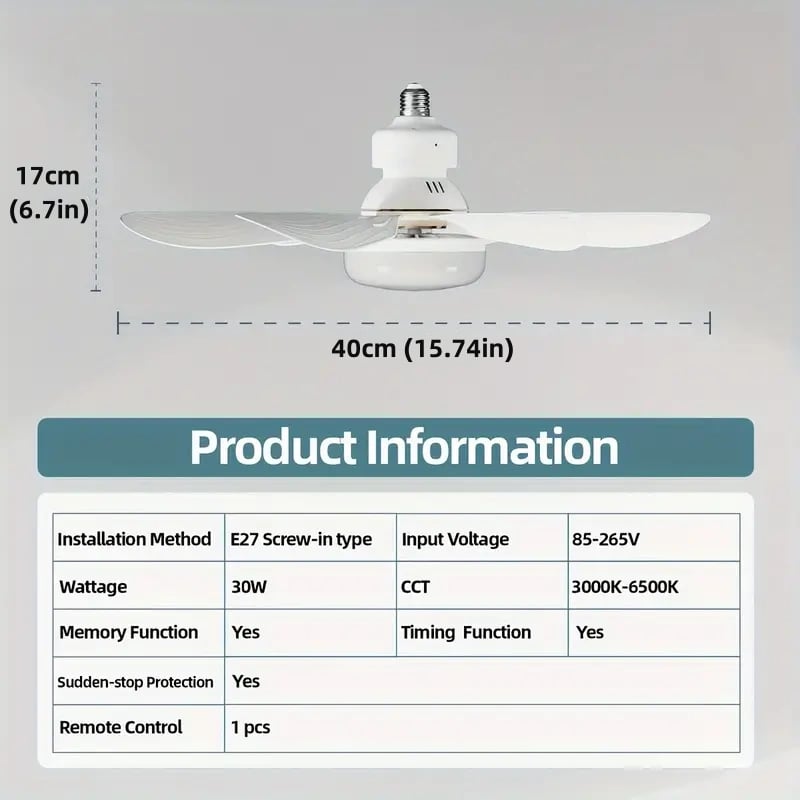 LuxeBreeze Ventilateur de Plafond Portable & Lumière | Élégante solution 2-en-1 avec télécommande pour confort et style