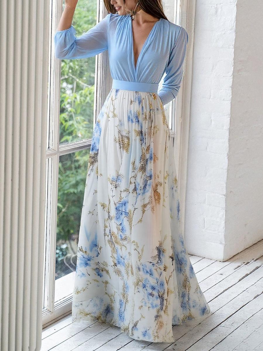 Elanthea | Robe Maxi à Corsage Transparent à Fleurs