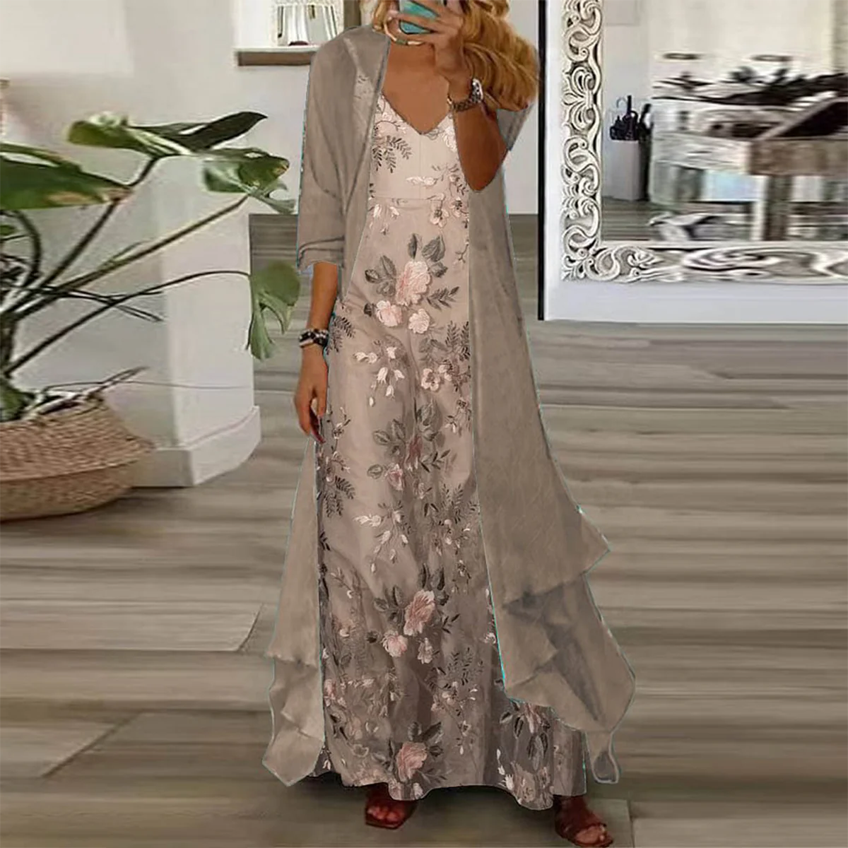 Edda™ - Ensemble de Robe Maxi à Fleurs en Deux Pièces