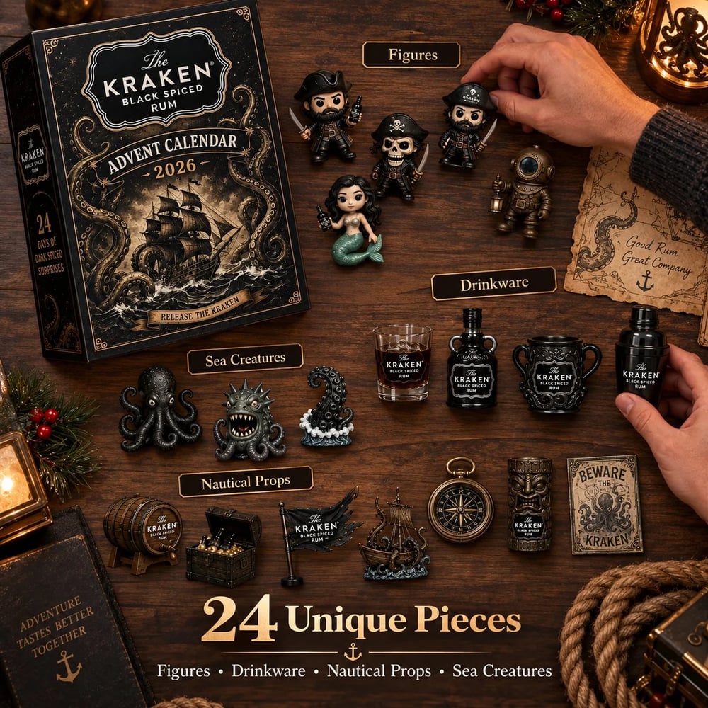Calendrier de l'Avent Kraken Rum – Compte à rebours de Noël en 24 mini bouteilles