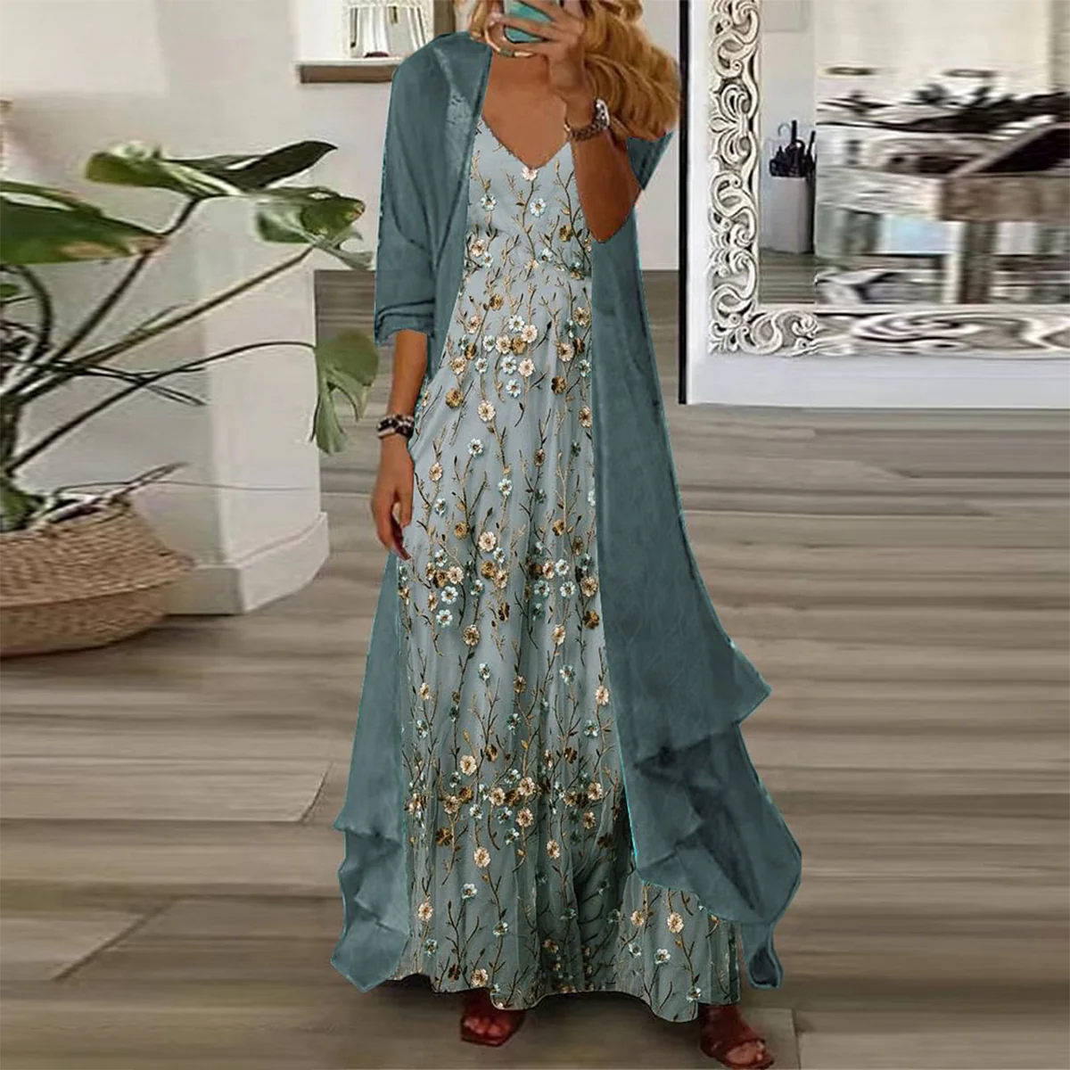 Edda™ - Ensemble de robe maxi à fleurs en deux parties