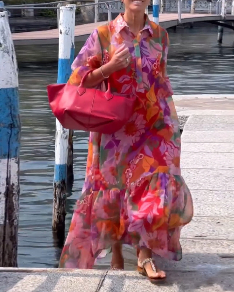 Helena | Robe imprimée colorée avec des manches lanternes amples